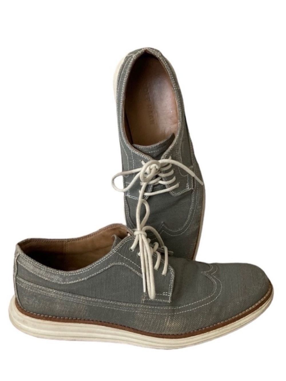 Cole Haan Canvas Wingtip Oxfords Lunargrand - Gray - Mens 8.5